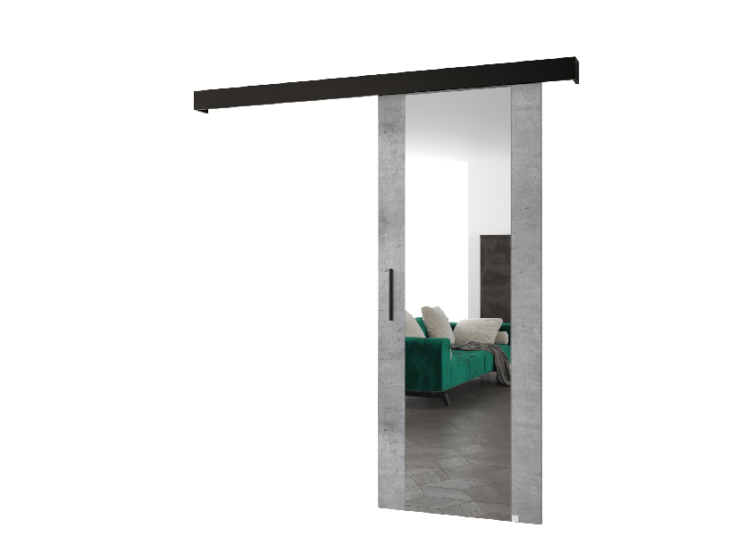 Tolóajtó 90 cm Sharlene II (beton + matt fekete + fekete) (tükörrel)