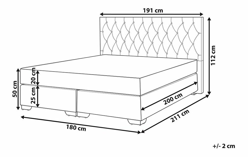 Franciaágy Boxspring 180 cm DUKE (ágyráccsal és matraccal) (szürke)