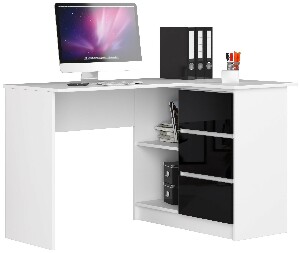Sarok PC asztal Bodhi (fehér + fényes fekete) (J)