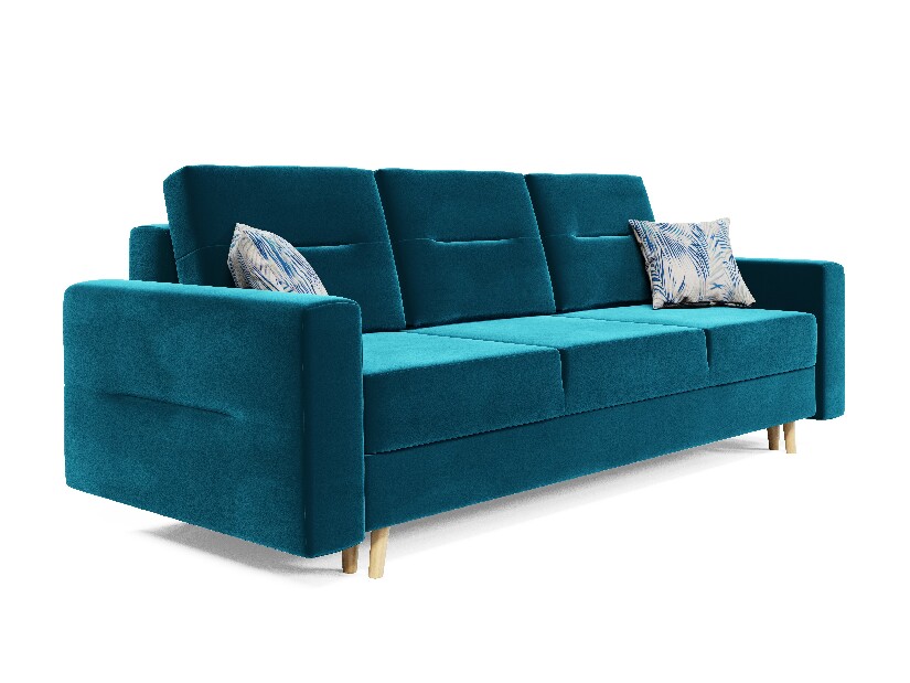 Szétnyitható kanapé Bergenia (türkiz + párnák Kék levelek) *kiárusítás