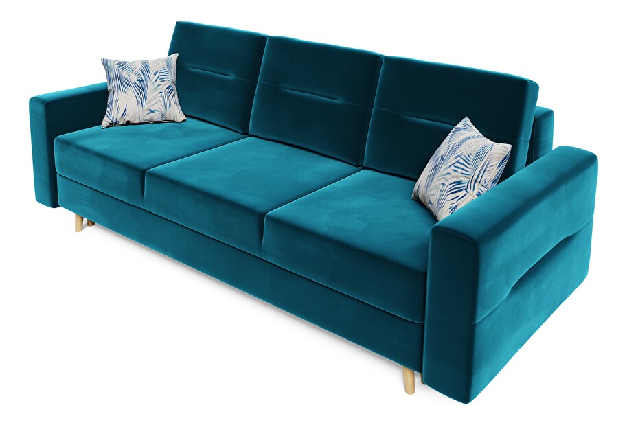 Szétnyitható kanapé Bergenia (türkiz + párnák Kék levelek) *bazár