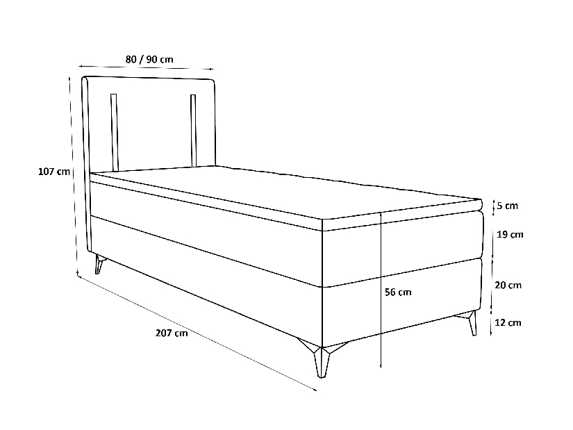 Egyszemélyes ágy 90 cm Ortega Comfort (világoskék) (ágyráccsal és matraccal, és tárolóhellyel) (LED világítással)