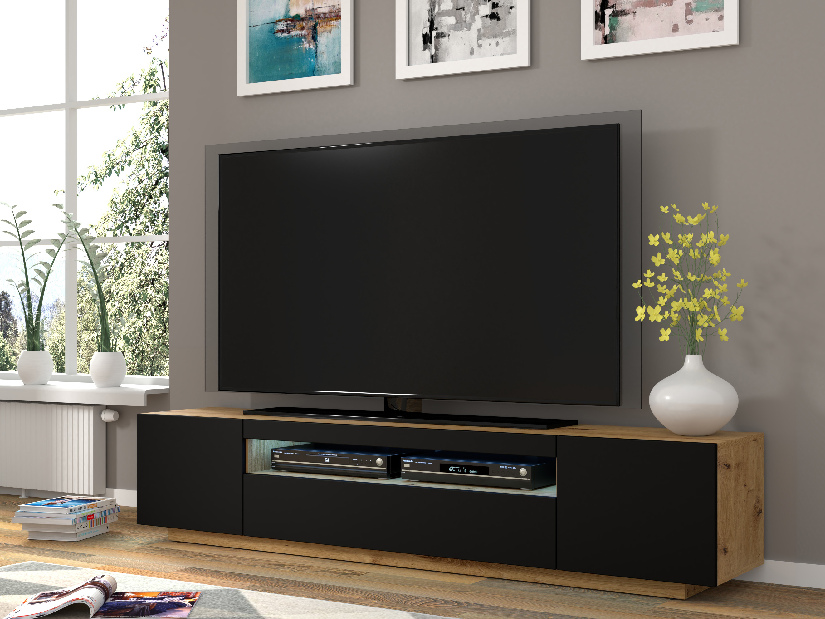 TV asztal/szekrény Aurora 200 (artisan tölgy + matt fekete)(LED)