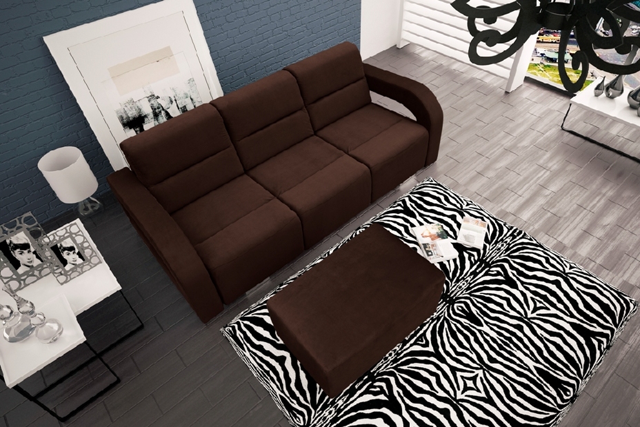 Háromszemélyes kanapé Alison (sötétbarna) (taburettel)