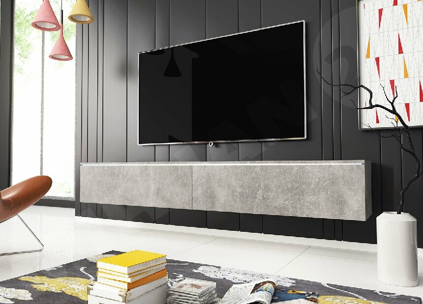 TV asztal/szekrény Dilune 180 (smart beton) (fehér LED világítás)