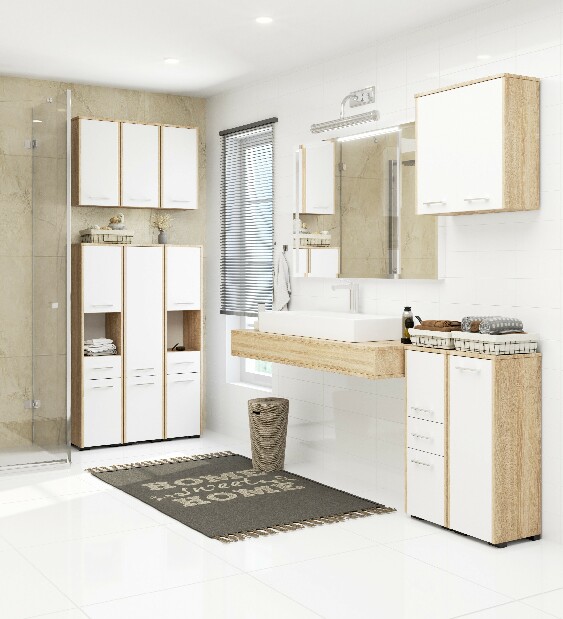 Függesztett fürdőszoba szekrény Farid Típus 5 (szonoma tölgy + fehér)