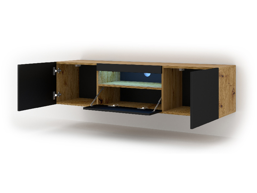 TV aszta/Szekrény Aurinko 150 (artisan tölgy + matt fekete) (világítással)