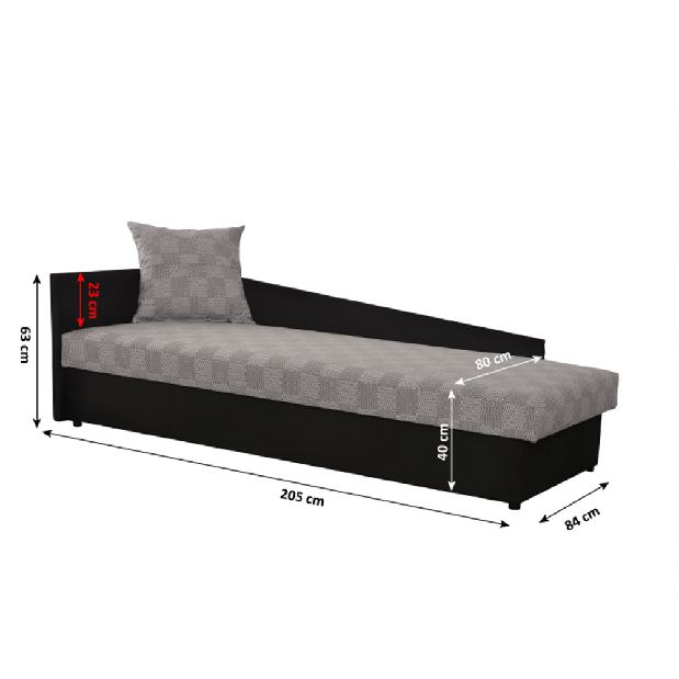 Egyszemélyes ágy (dívány) 80 cm Jeannine (szürke + fekete) (tárhellyel) (B)