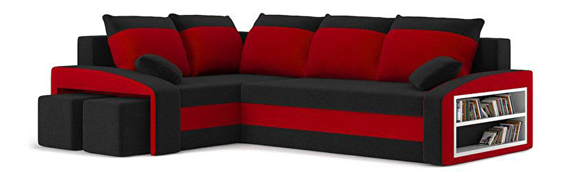 Sarokkanapé Ginevra (fekete + piros) (polccal és zsámollyal) (B)