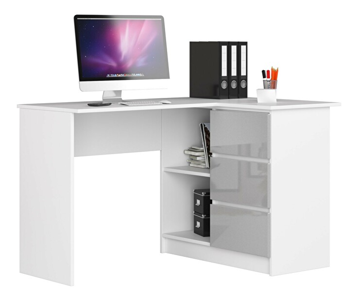 Sarok PC asztal Bodhi (fehér + fémes fényű) (J)