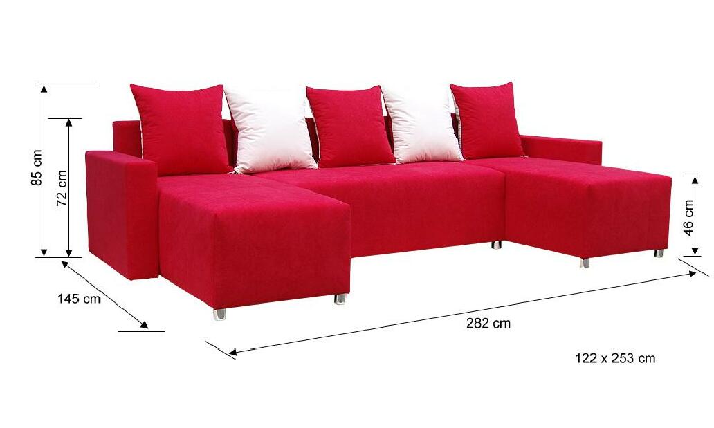 U-alakú sarok kanapé Brigid U háttámlával (fekete piros + párnák)