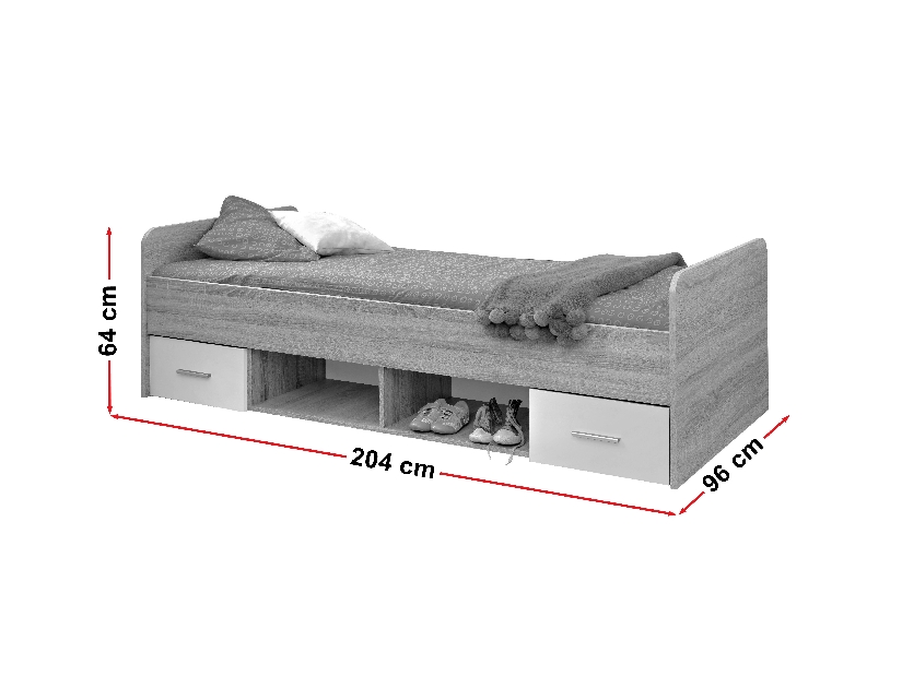 Egyszemélyes ágy 90 cm Daron 23 DSW DI-04 (sonoma tölgy + fehér) (fiókokkal)