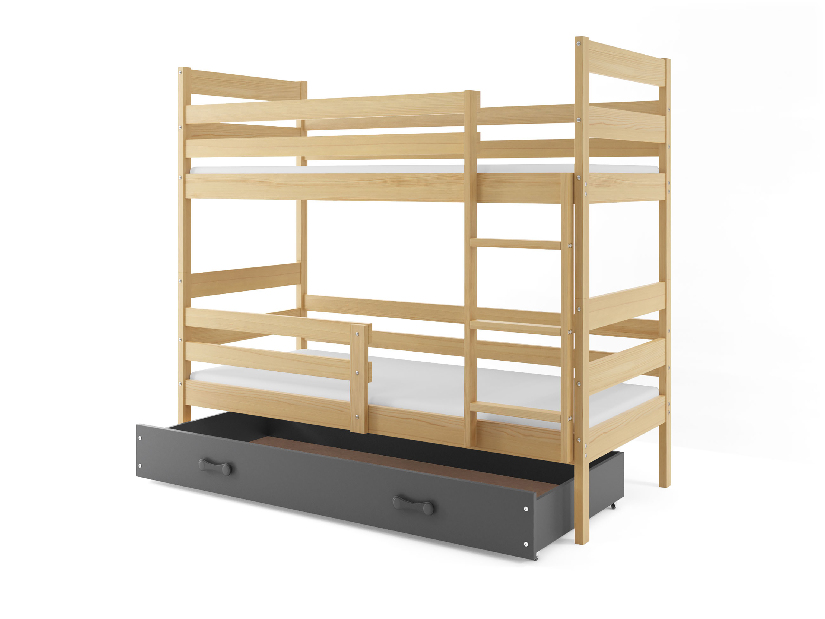 Emeletes ágy 80 x 190 cm Eril B (fenyő + grafit) (ágyrácsokkal és tárolóhellyel)