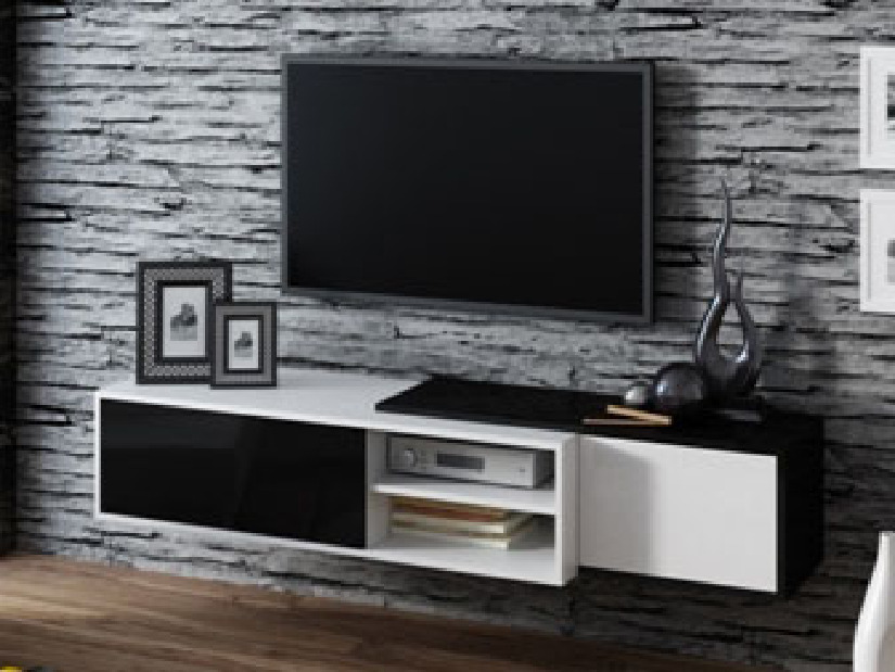TV asztal Sitar (fehér + fényes fekete)