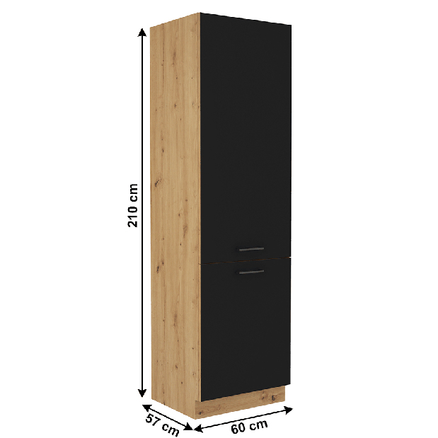 Szekrény a beépített hűtőhöz Meriel 60 LO-210 2F (fekete + artisan tölgy)