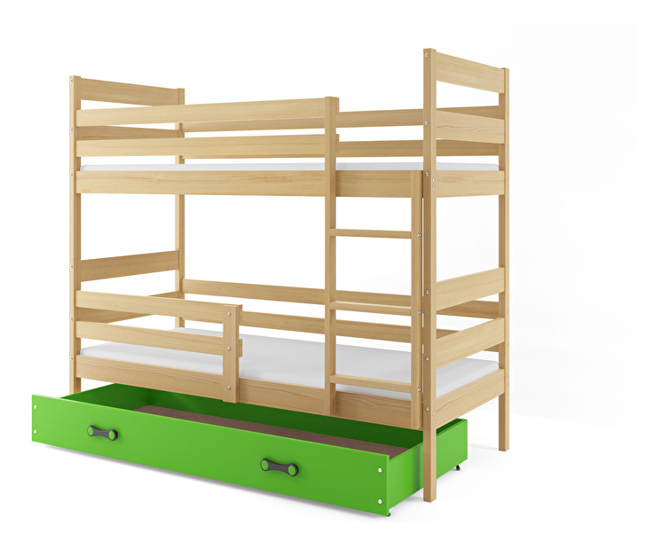 Emeletes ágy 80 x 160 cm Eril B (fenyő + zöld) (ágyrácsokkal és tárolóhellyel)
