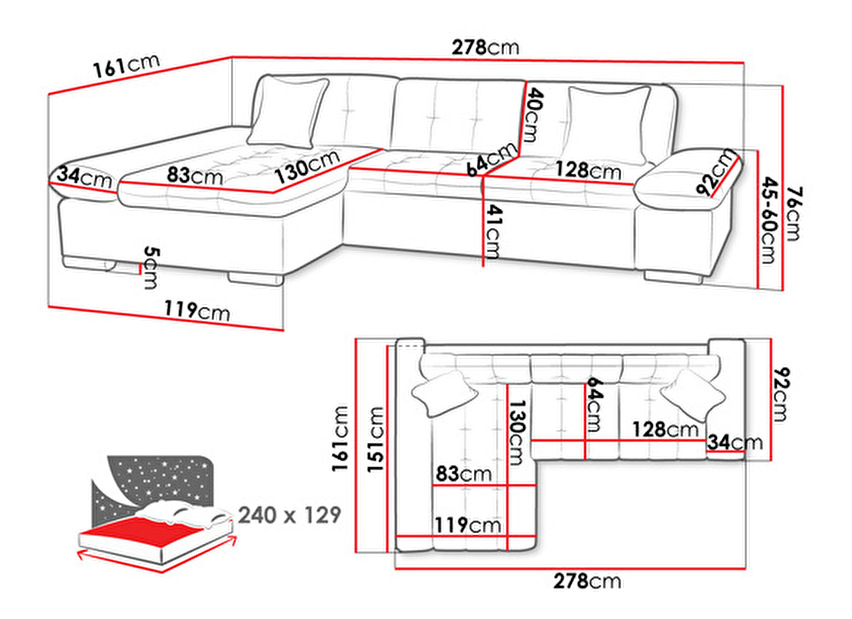 Sarok ülőgarnitúra alvási funkcióval Raphael (B) (öko-bőr soft 017 + lux 06 + lux 05)