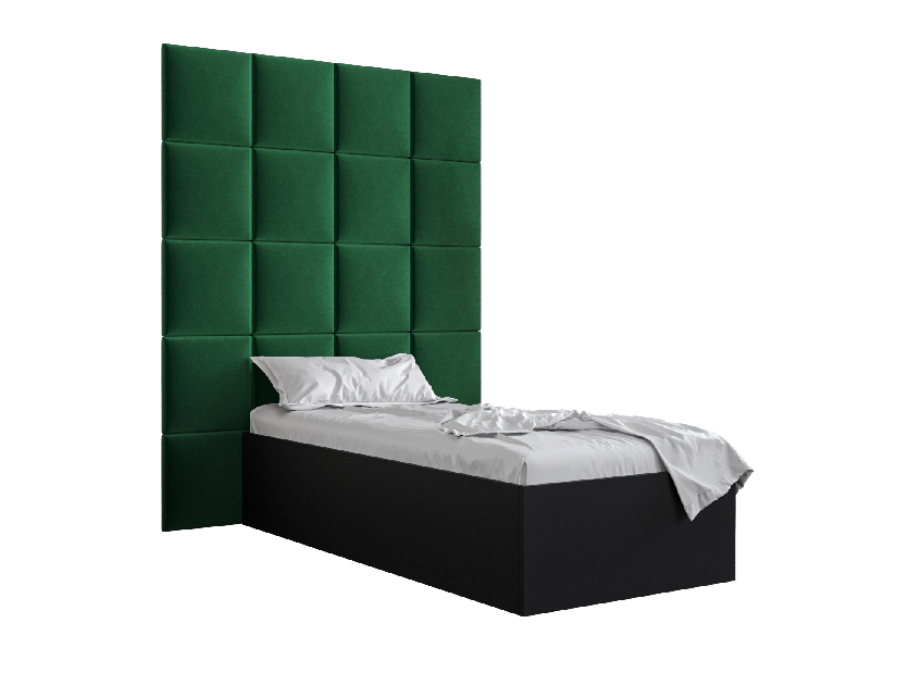 Egyszemélyes ágy kárpitozott fejtámlával 90 cm Brittany 3 (matt fekete + zöld) (ágyráccsal)