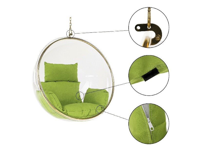 Felakasztható fotel Brynlee Typ 1 (zöld + arany + átlátszó)
