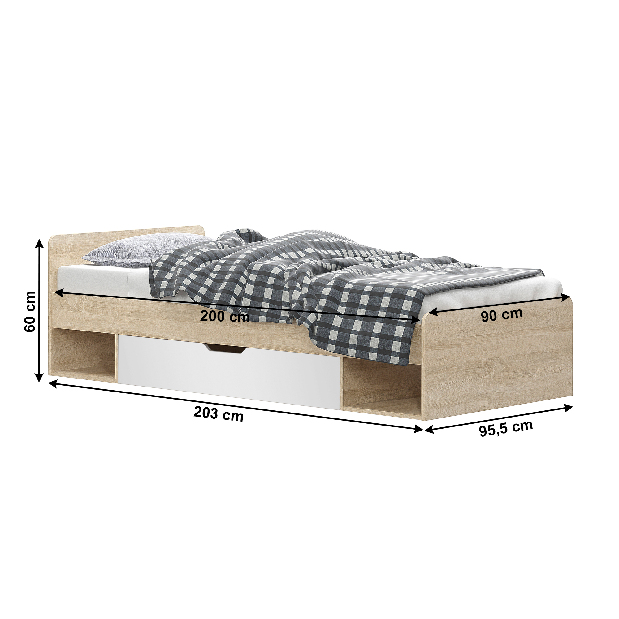 Egyszemélyes ágy 90 cm Thornham 1S/90 (tárhellyel) (fehér)