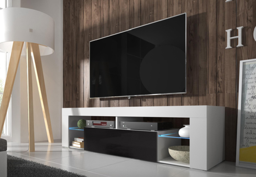 TV asztal/szekrény Liala (fehér + fényes fekete) (LED világítással) *kiárusítás