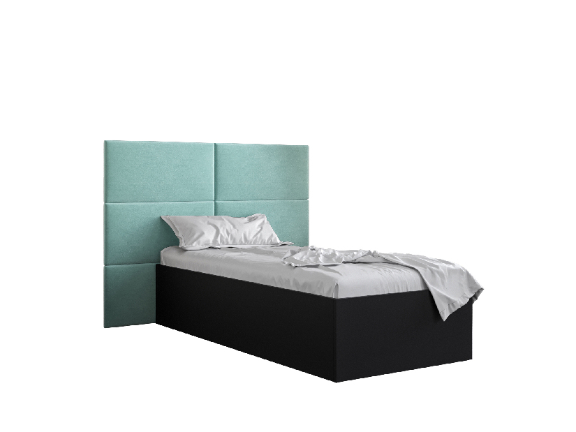 Egyszemélyes ágy kárpitozott fejtámlával 90 cm Brittany 2 (matt fekete + menta) (ágyráccsal)