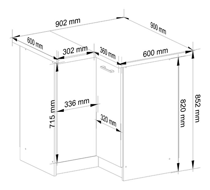 Sarok alsó konyhaszekrény Ozara S90 90 (fehér + fényes grafit)