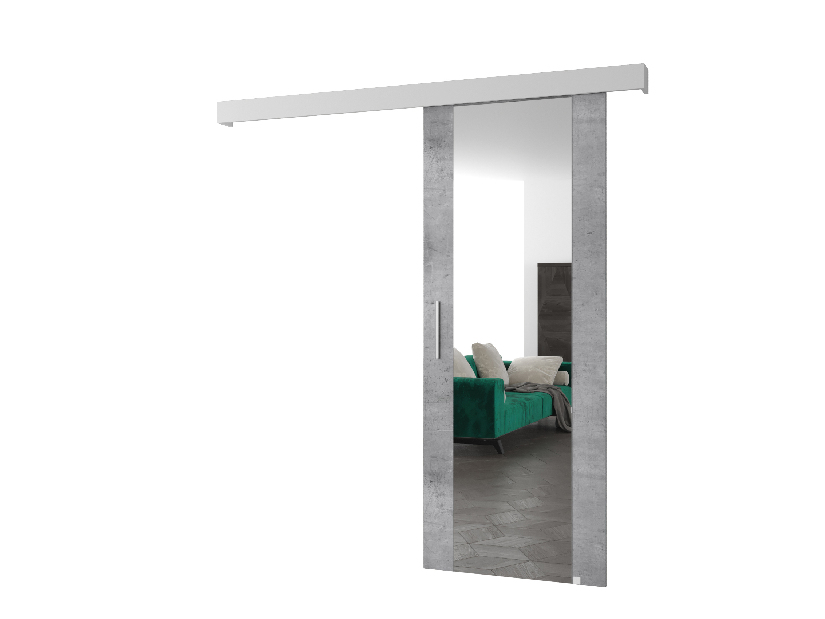 Tolóajtó 90 cm Sharlene II (világos beton + matt fehér + ezüst) (tükörrel)