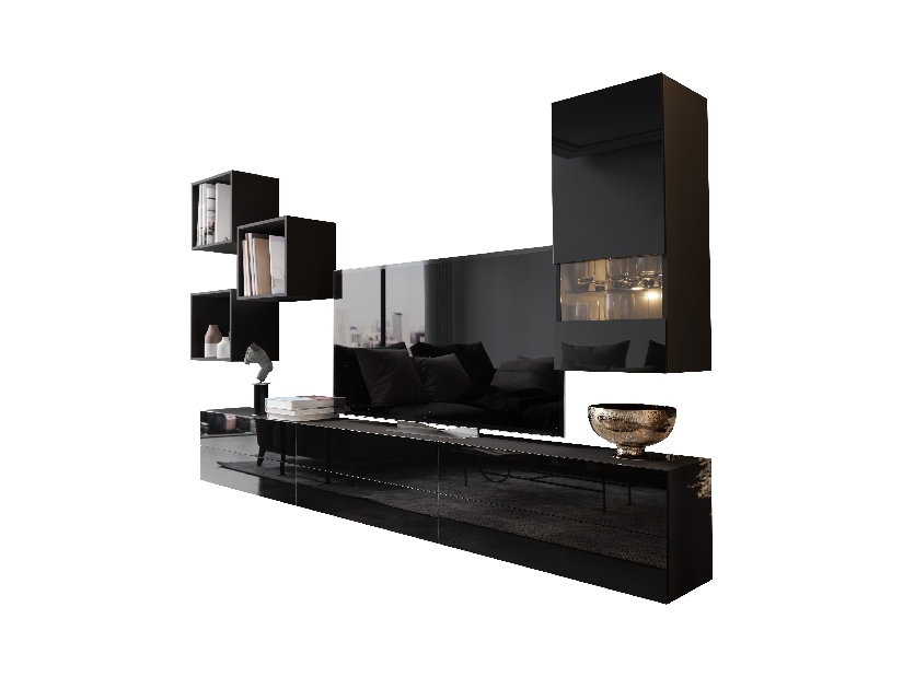 Nappali bútorsor Berny 37 (fekete + fényes fekete)