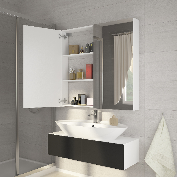 Falra szerelhető fürdőszoba szekrény Della 100 fehér + tükör
