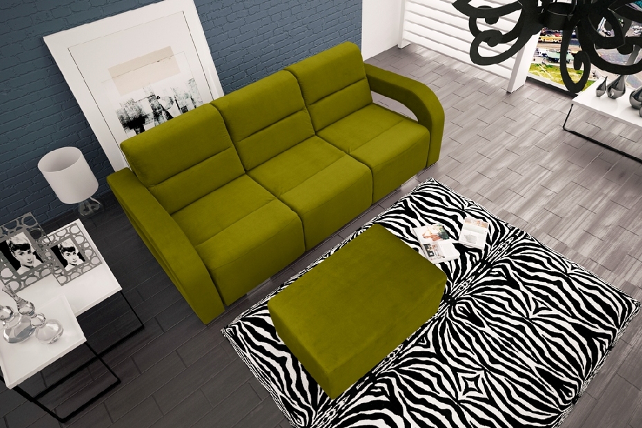 Háromszemélyes kanapé Alison (zöld) (taburettel)