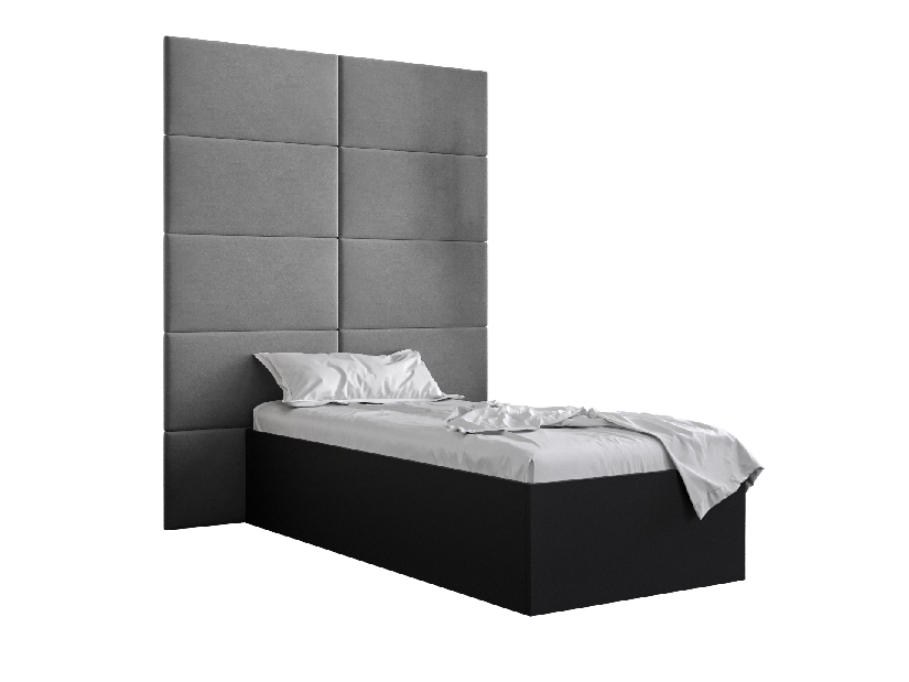 Egyszemélyes ágy kárpitozott fejtámlával 90 cm Brittany 1 (matt fekete + szürke) (ágyráccsal)