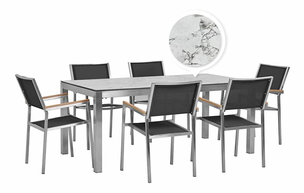 Kerti bútor szett GROSSO (mramor) (laminát HPL) (fekete székek) (6 fő részére)