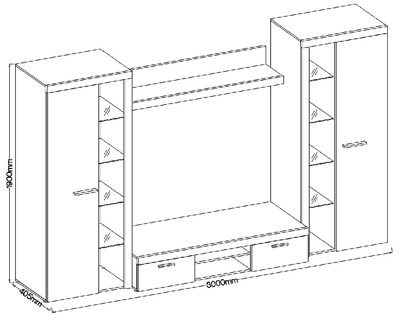 Nappali bútor Rudby XL (fehér + beton) (világítás nélkül)