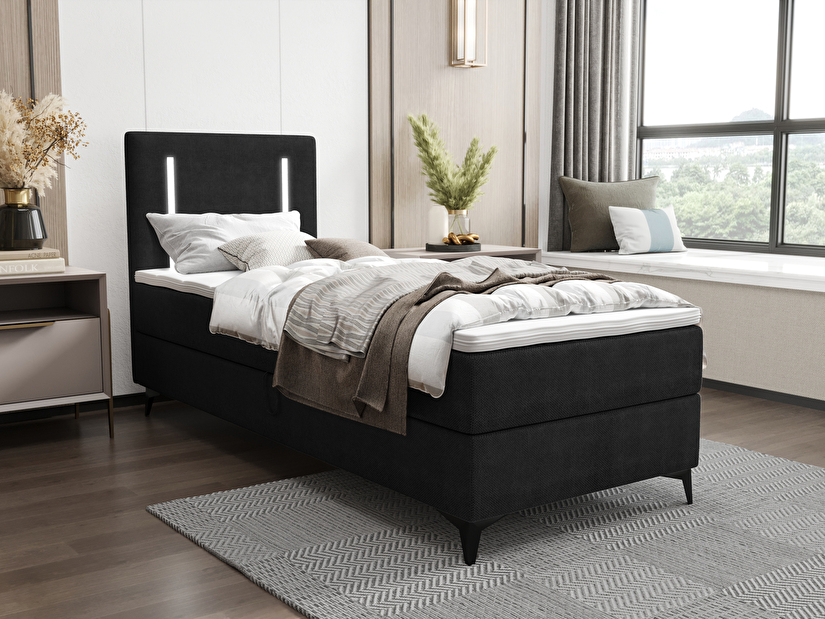 Egyszemélyes ágy 80 cm Ortega Comfort (szürke) (ágyráccsal és matraccal, és tárolóhellyel) (LED világítással)