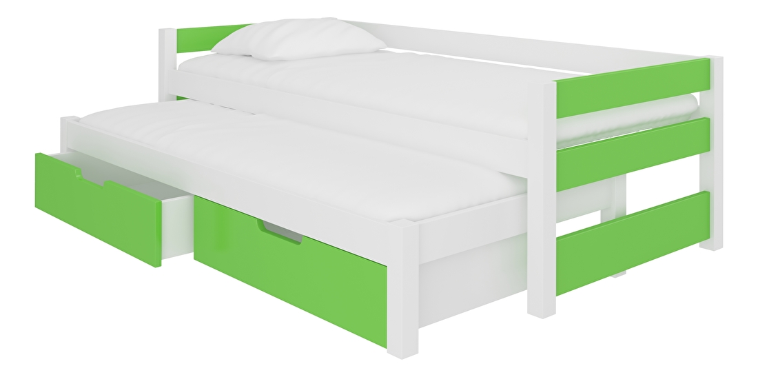 Széthúzható gyerekágy 200x90 cm Fifo (ágyráccsal és matraccal) (fehér + zöld)