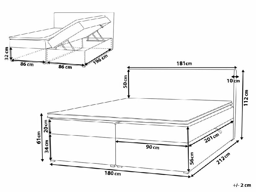 Franciaágy Boxspring 180 cm SENNOR (matracokkal és tárolóhellyel) (szürke)