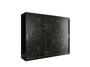Ruhásszekrény 250 cm Marbelo T (matt fekete + fekete márvány)