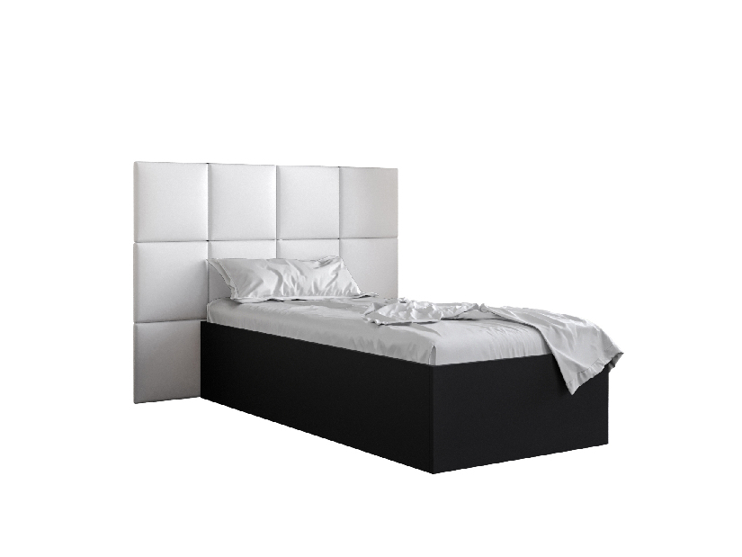 Egyszemélyes ágy kárpitozott fejtámlával 90 cm Brittany 4 (matt fekete + fehér) (ágyráccsal)
