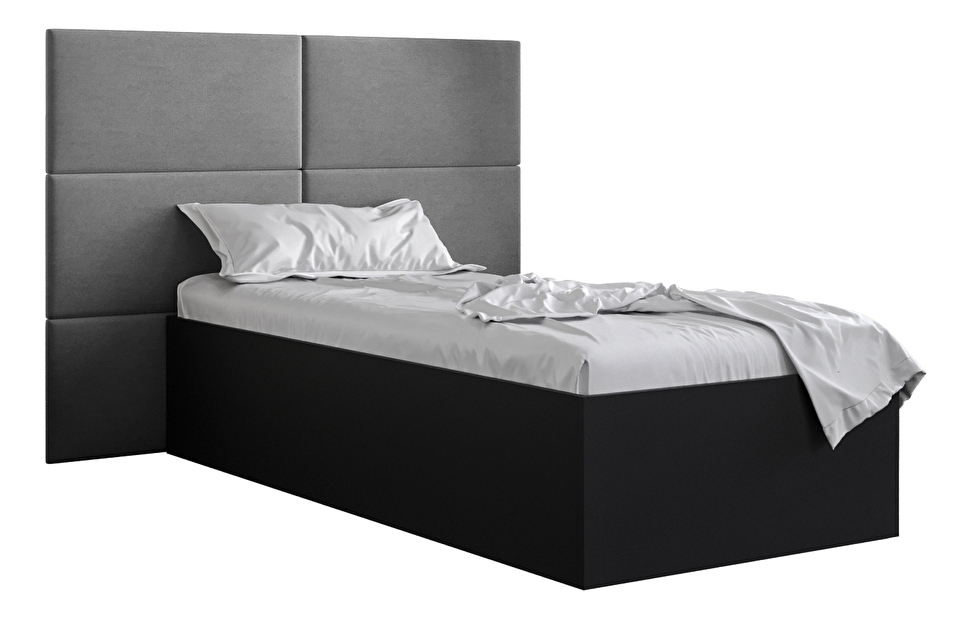 Egyszemélyes ágy kárpitozott fejtámlával 90 cm Brittany 2 (matt fekete + szürke) (ágyráccsal)