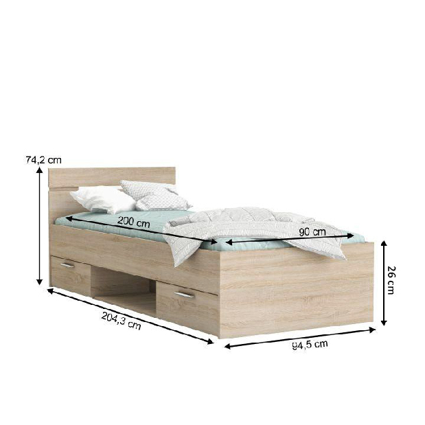 Egyszemélyes ágy 90 cm Myriam (sonoma tölgy)