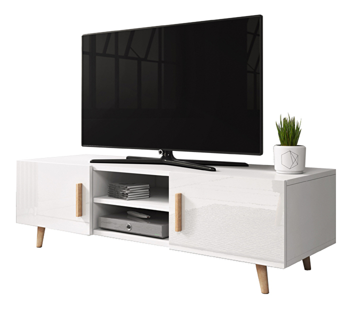 TV asztal/szekrény Santos 2 (fényes fehér + matt fehér) *kiárusítás