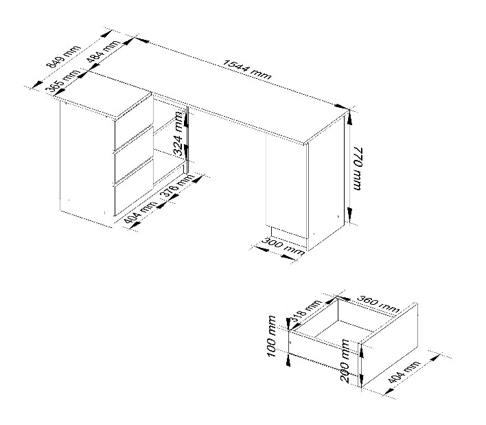 Sarok PC asztal Bevin (fehér + szürke) (B)