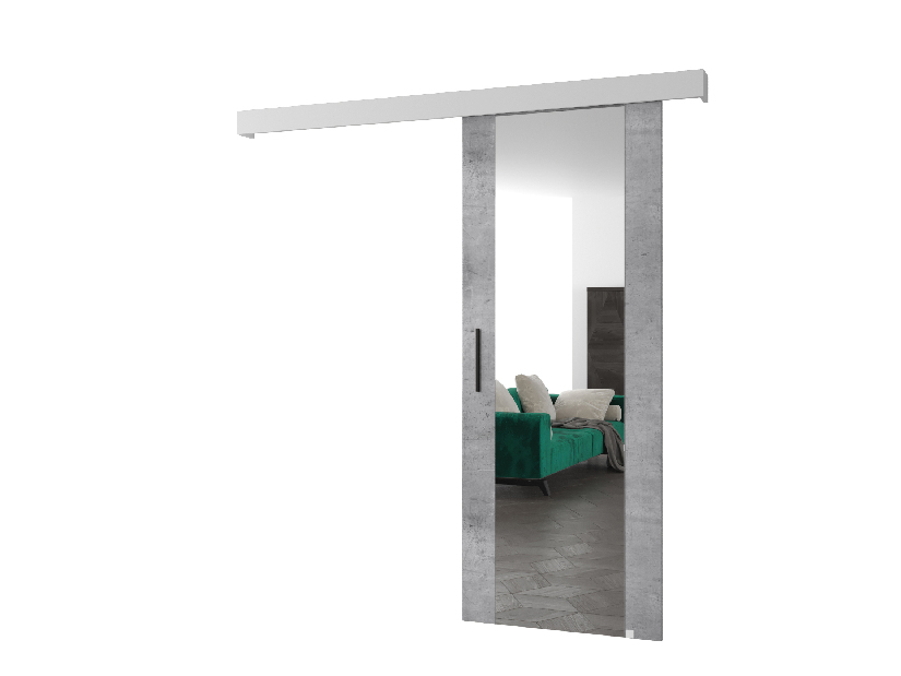 Tolóajtó 90 cm Sharlene II (világos beton + matt fehér + fekete)(tükörrel)