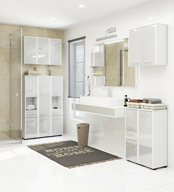 Függesztett fürdőszoba szekrény Farid Típus 5 (fehér + fémes fényű)