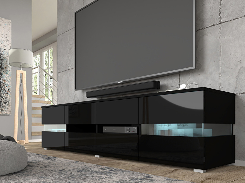 TV asztal/szekrény Vaimo (matt fekete + fényes fekete) (világítással)