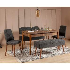 Széthúzható étkezőasztal 2 székkel és 2 paddal Vlasta (dió + antracit)