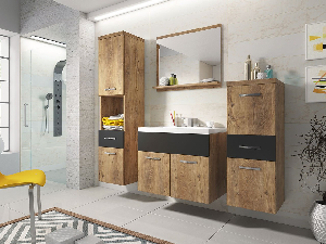 Fürdőszoba bútor Mirjan Lunara (kastanien breslau + kastanien breslau + fekete grafit) (szifonnal, vízcsappal)