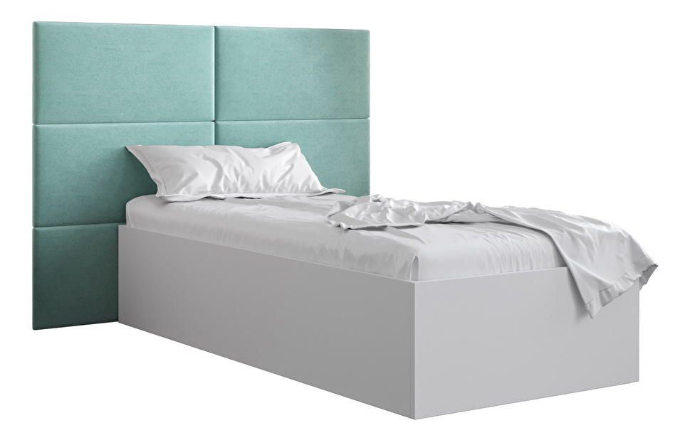 Egyszemélyes ágy kárpitozott fejtámlával 90 cm Brittany 2 (matt fehér + menta) (ágyráccsal)