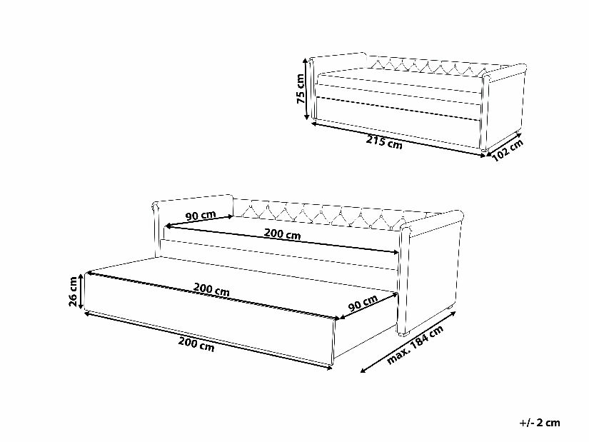 Szétnyitható ágy90 cm LISABON (ágyráccsal) (bézs)